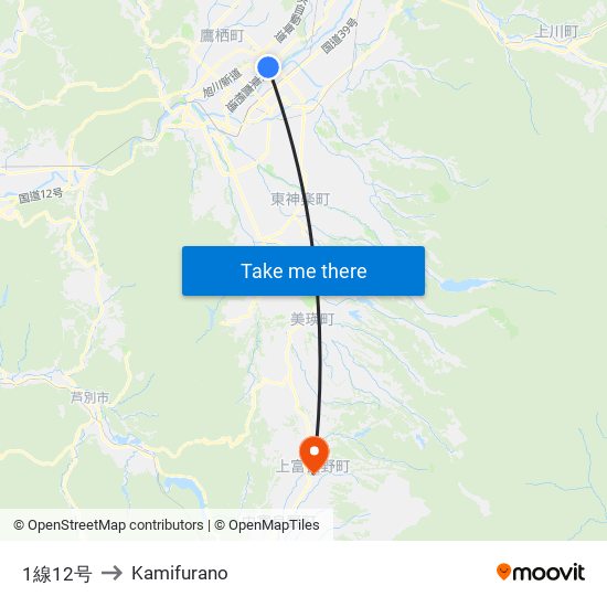 1線12号 to Kamifurano map