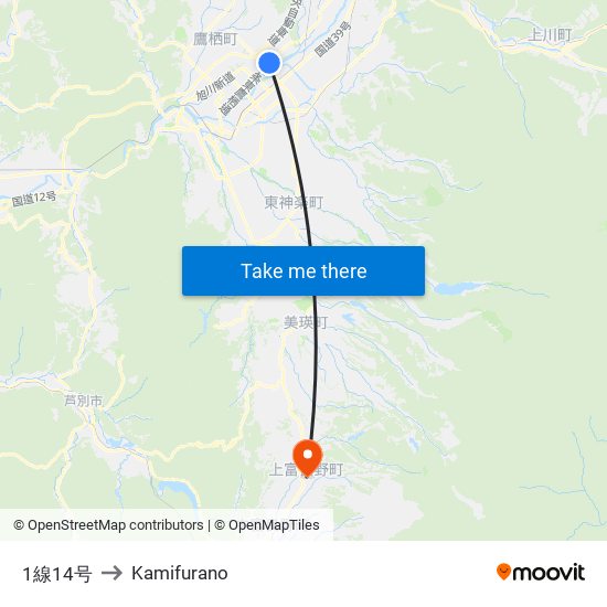 1線14号 to Kamifurano map