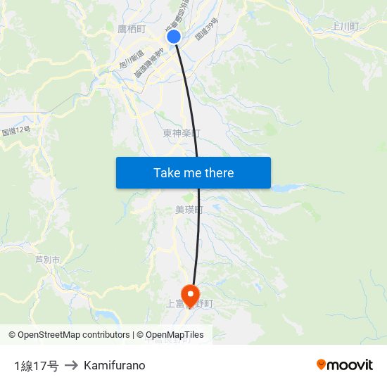 1線17号 to Kamifurano map