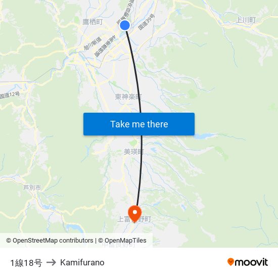 1線18号 to Kamifurano map