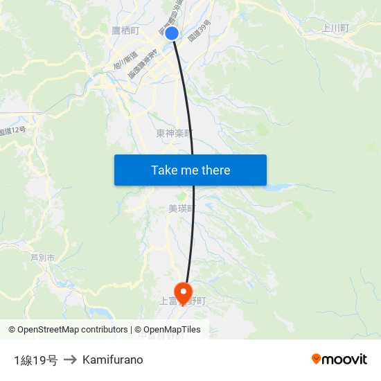 1線19号 to Kamifurano map