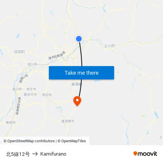 North 5 Line 12 to Kamifurano map