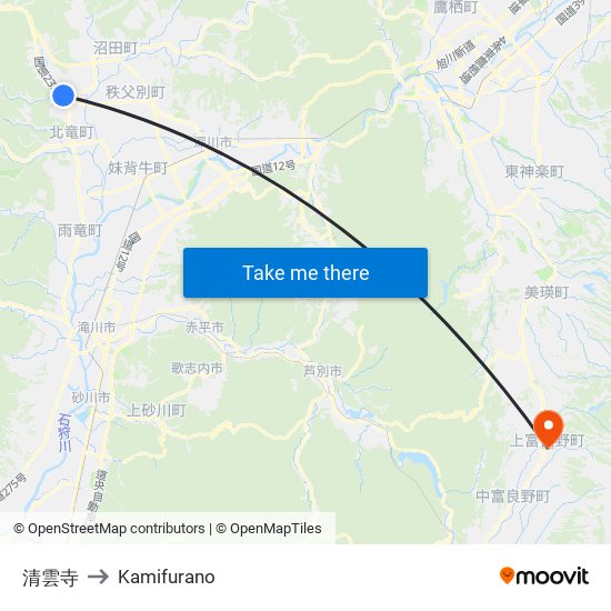 清雲寺 to Kamifurano map