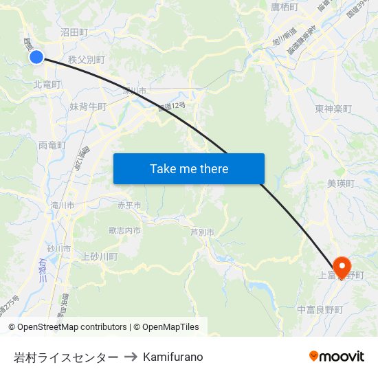 岩村ライスセンター to Kamifurano map