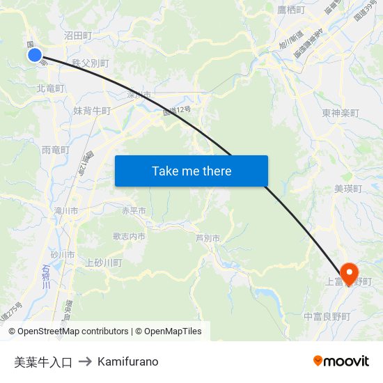 美葉牛入口 to Kamifurano map