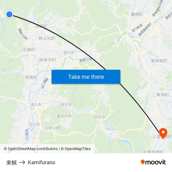 東幌 to Kamifurano map