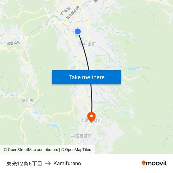Toko 12-jo 6-chome to Kamifurano map