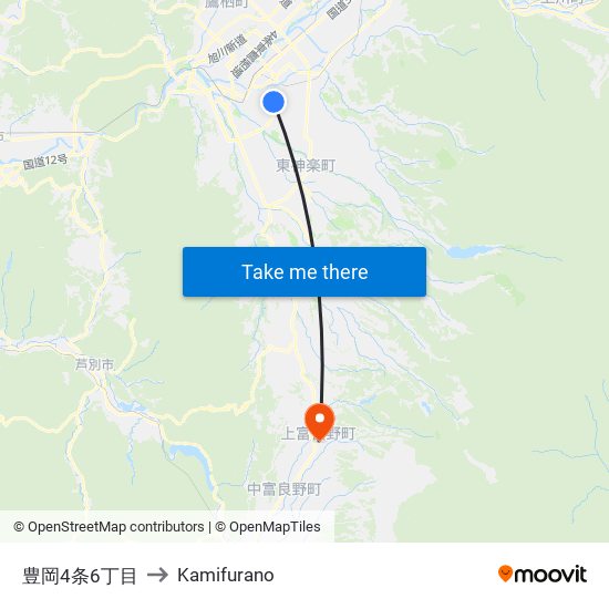 豊岡4条6丁目 to Kamifurano map