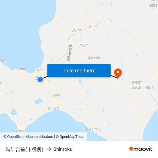 時計台前(市役所) to Shintoku map