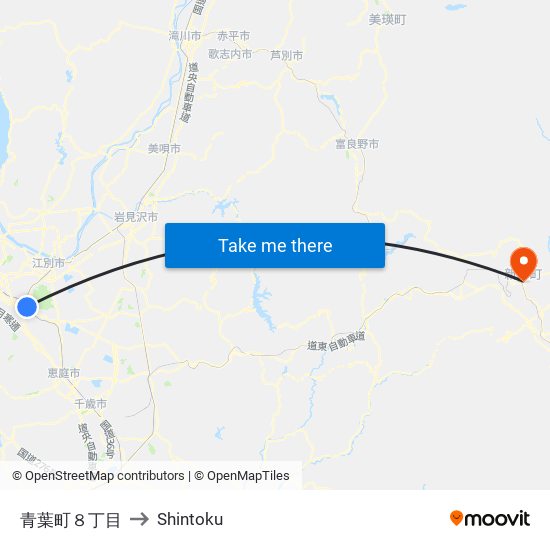 青葉町８丁目 to Shintoku map