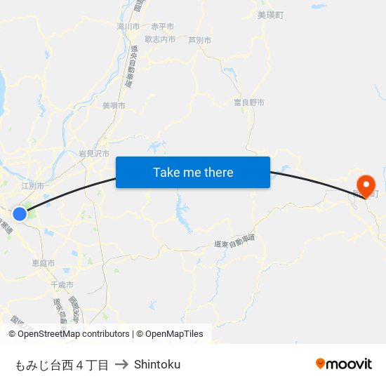 もみじ台西４丁目 to Shintoku map