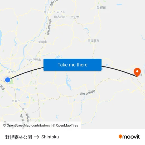 Nopporo Forest Park to Shintoku map