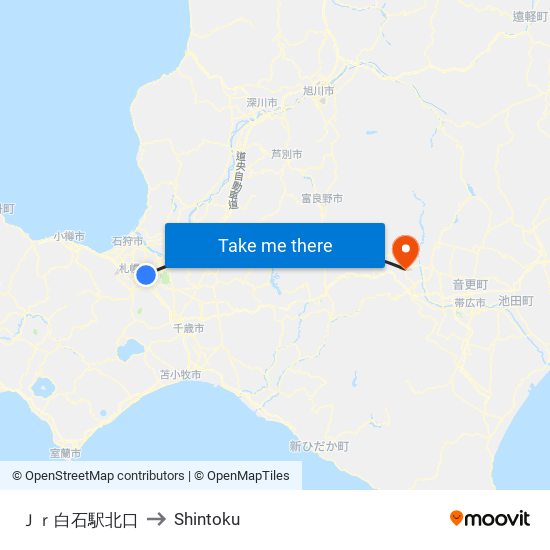 Ｊｒ白石駅北口 to Shintoku map