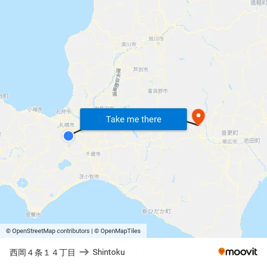 西岡４条１４丁目 to Shintoku map