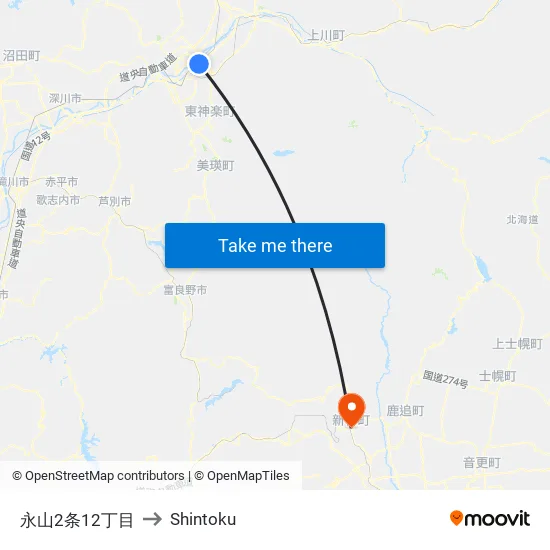 永山2条12丁目 to Shintoku map