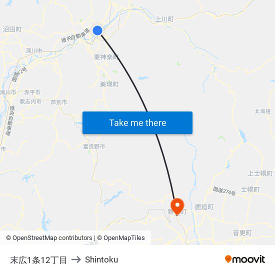 末広1条12丁目 to Shintoku map