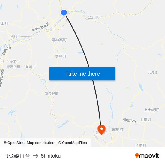 北2線11号 to Shintoku map