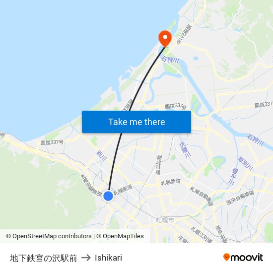 地下鉄宮の沢駅前 to Ishikari map