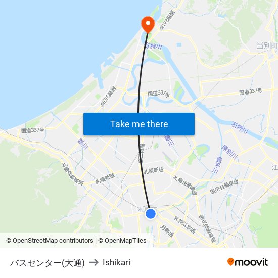 バスセンター(大通) to Ishikari map