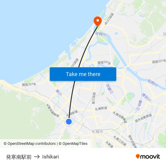 発寒南駅前 to Ishikari map