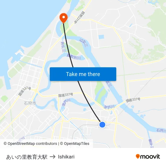 あいの里教育大駅 to Ishikari map