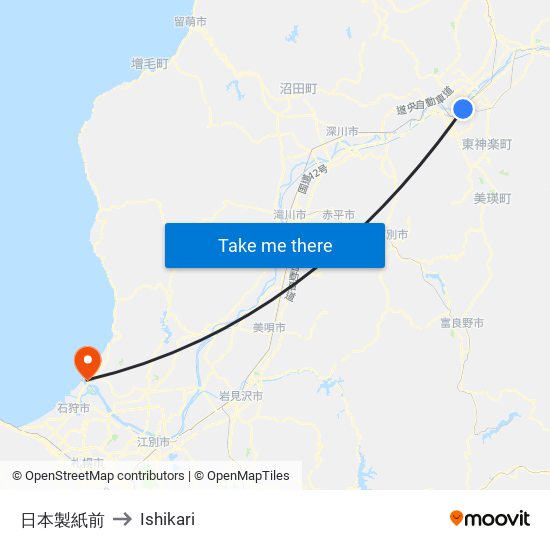 日本製紙前 to Ishikari map