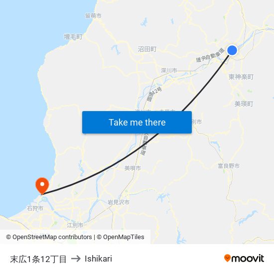 末広1条12丁目 to Ishikari map