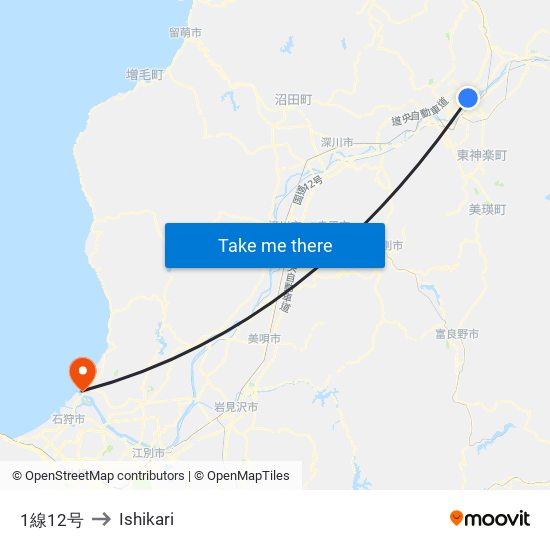 1線12号 to Ishikari map