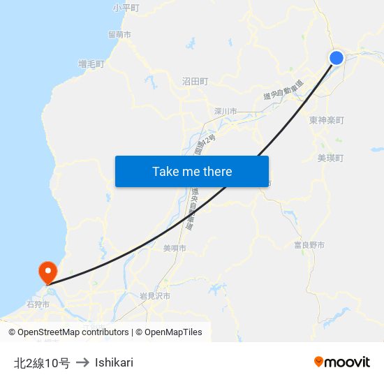 北2線10号 to Ishikari map