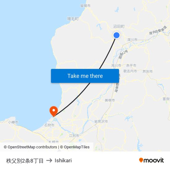 秩父別2条8丁目 to Ishikari map