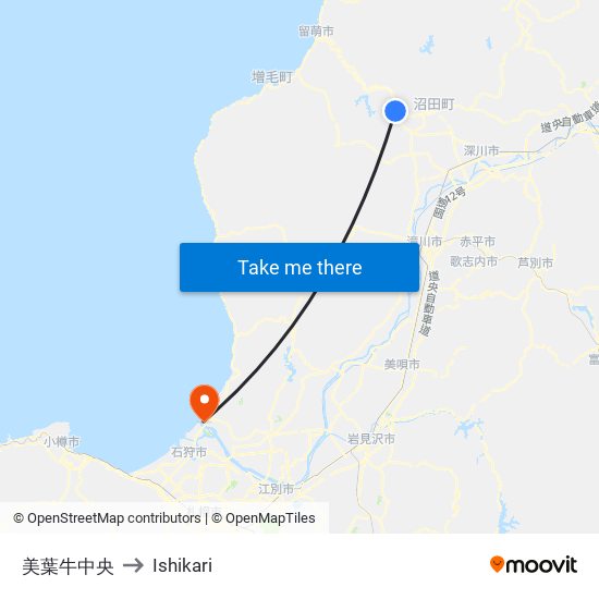 美葉牛中央 to Ishikari map