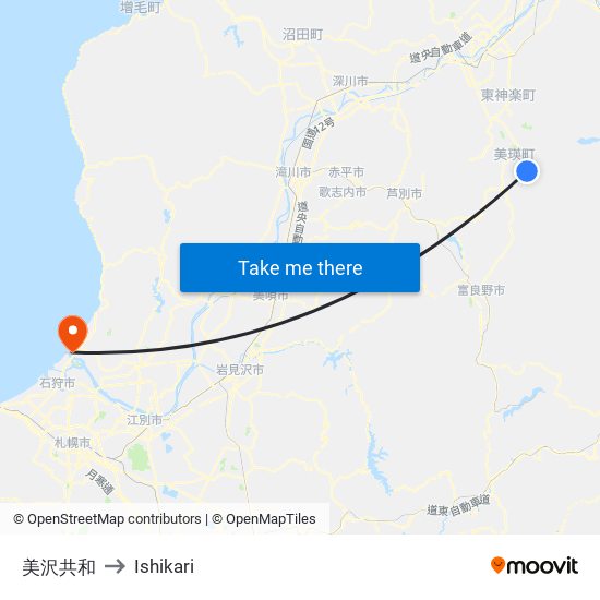 美沢共和 to Ishikari map