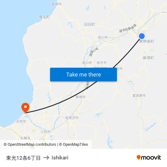 東光12条6丁目 to Ishikari map