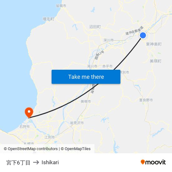 宮下6丁目 to Ishikari map
