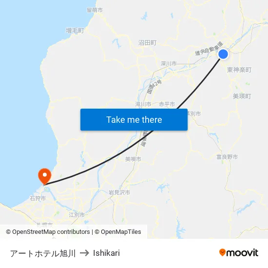 アートホテル旭川 to Ishikari map