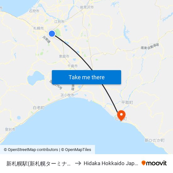 新札幌駅(新札幌ターミナル) to Hidaka Hokkaido Japan map