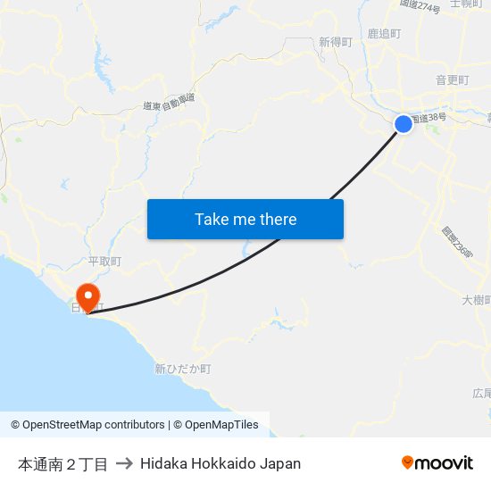 本通南２丁目 to Hidaka Hokkaido Japan map