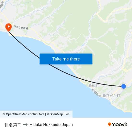 目名第二 to Hidaka Hokkaido Japan map