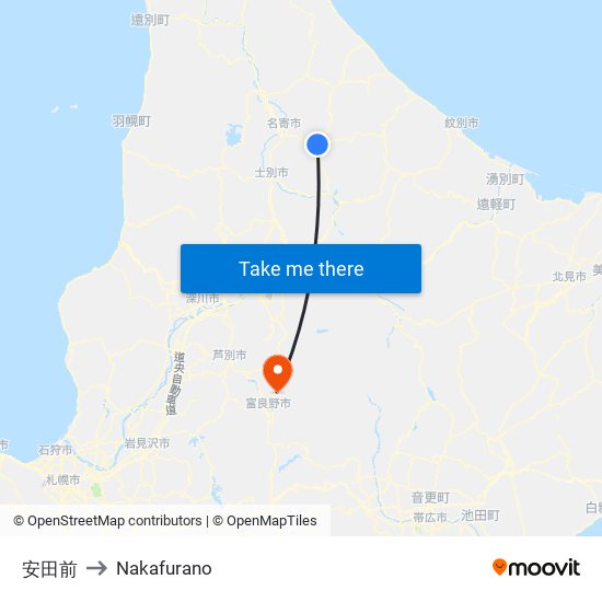 安田前 to Nakafurano map