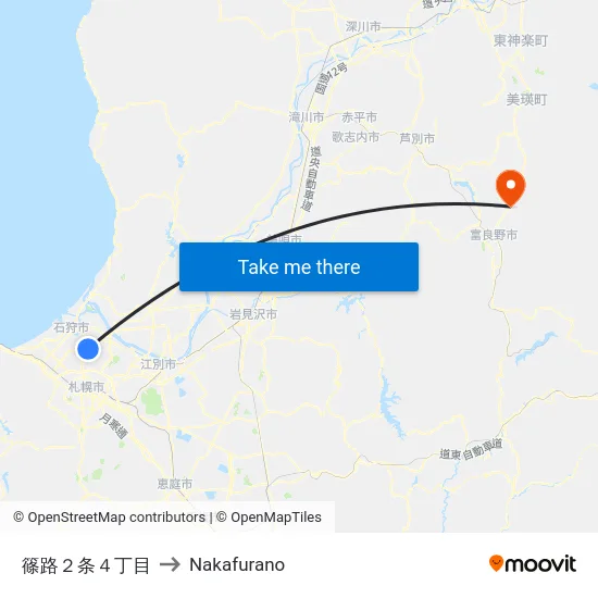 篠路２条４丁目 to Nakafurano map