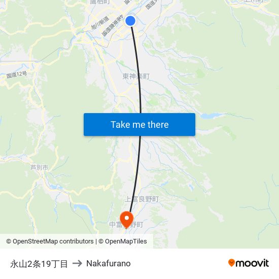 永山2条19丁目 to Nakafurano map