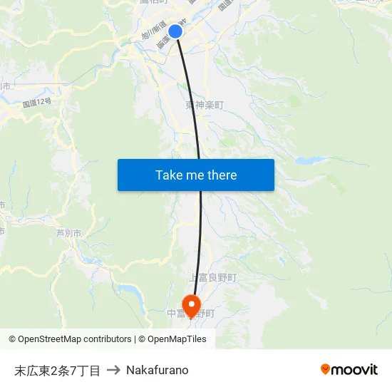 Suehiro Higashi 2-jo 7-chome to Nakafurano map