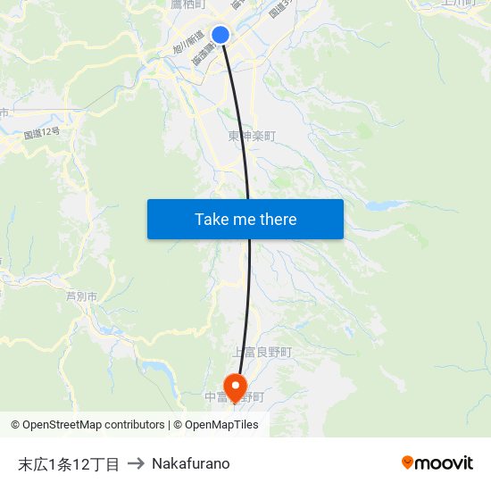 末広1条12丁目 to Nakafurano map