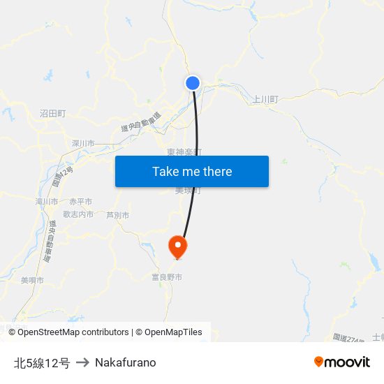 北5線12号 to Nakafurano map