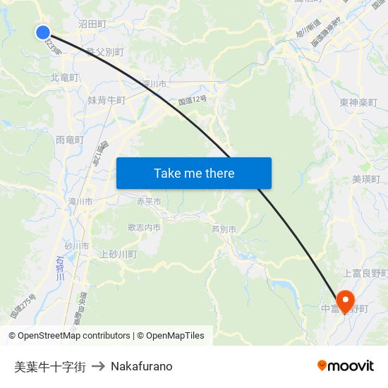 美葉牛十字街 to Nakafurano map