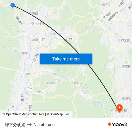 峠下分岐点 to Nakafurano map