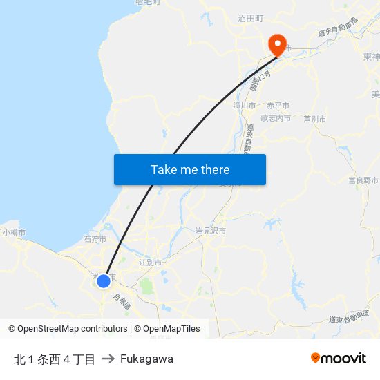 北１条西４丁目 to Fukagawa map