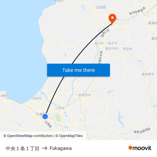 中央１条１丁目 to Fukagawa map