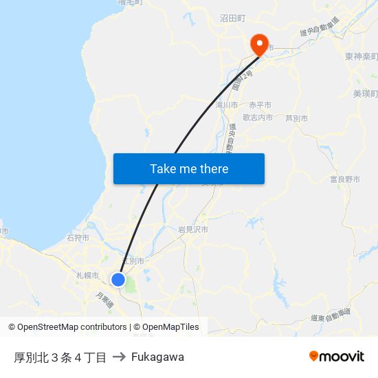 厚別北３条４丁目 to Fukagawa map