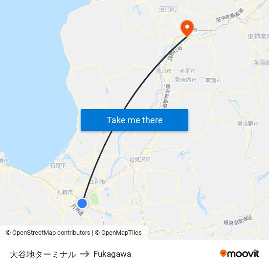 大谷地ターミナル to Fukagawa map